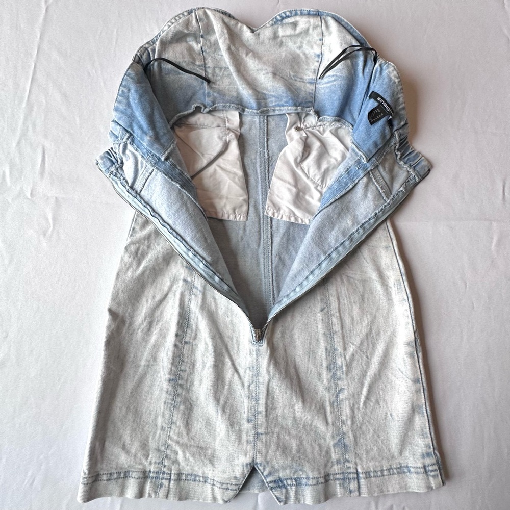 Insight Womens Dress Acid Wash Denim Strapless Sweetheart Pockets Mini Size 6 - Picture 12 of 13
